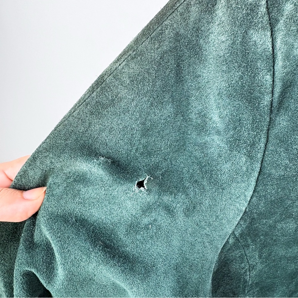 Vintage Suede Leather Vine Leaf Mandarin Collar Jacket Green Purple Large Linea - Picture 4 of 7
